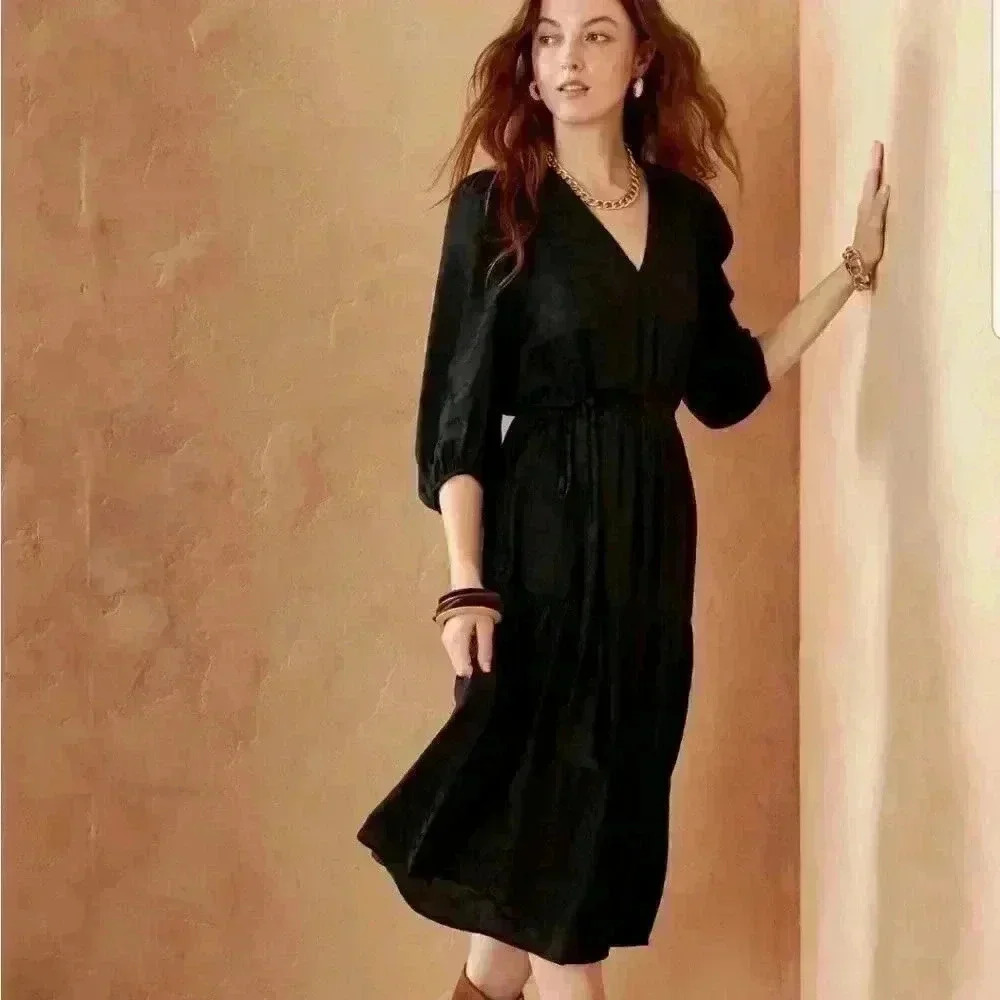 BananaāRepublicāPuff-SleeveĀ SatināDress